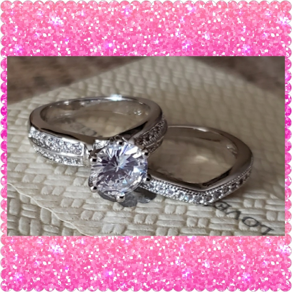💕💕Size 8 💕💕14K White Gold Sapphire 2Pc Set - Picture 5 of 5